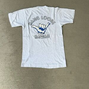 Vintage 1980's Hang Loose Hawaii Mens  Poly Tees Gray USA M